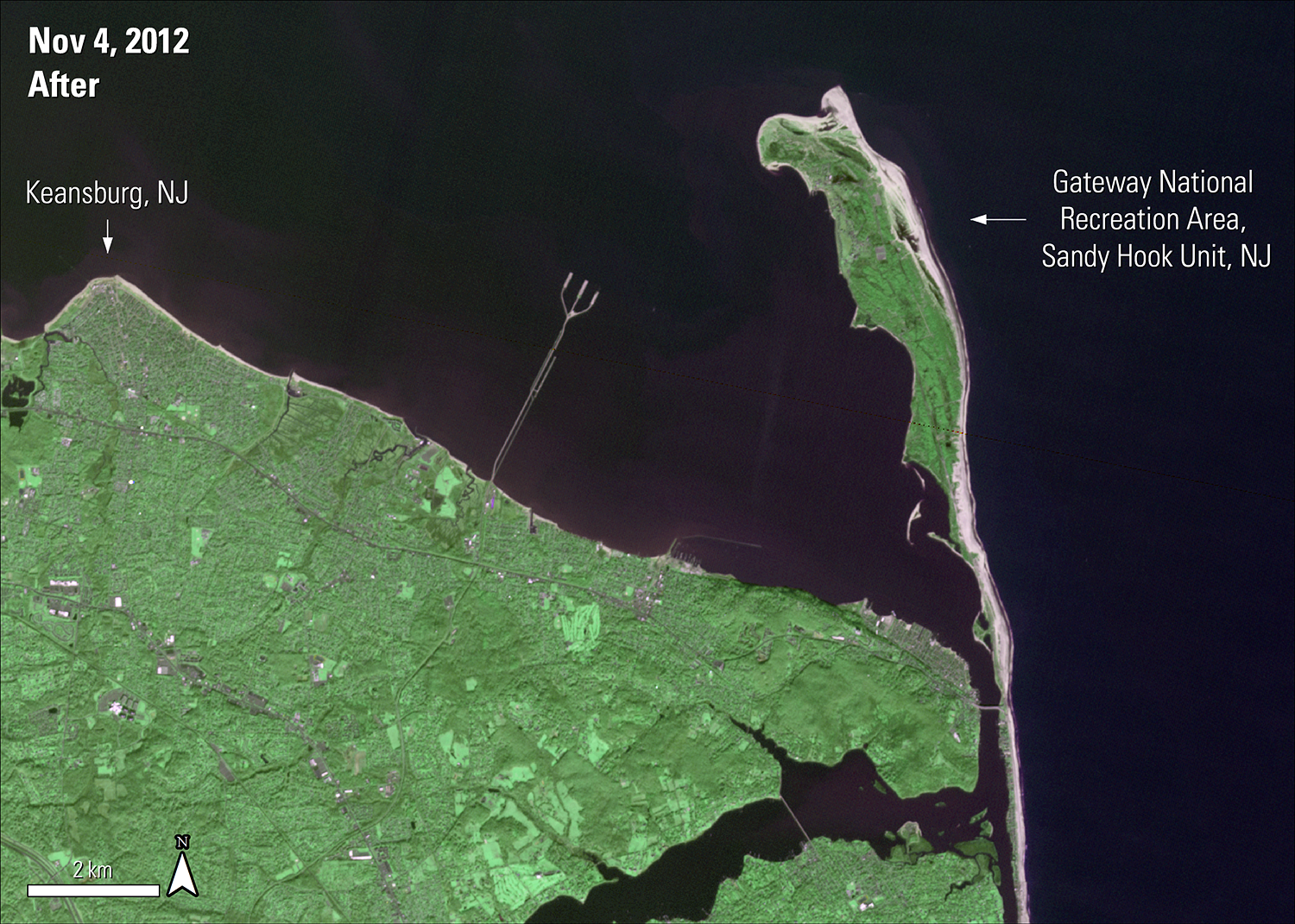 Terra ASTER surface reflectance imagery over part of New Jersey after Hurricane Sandy, acquired November 4, 2012.