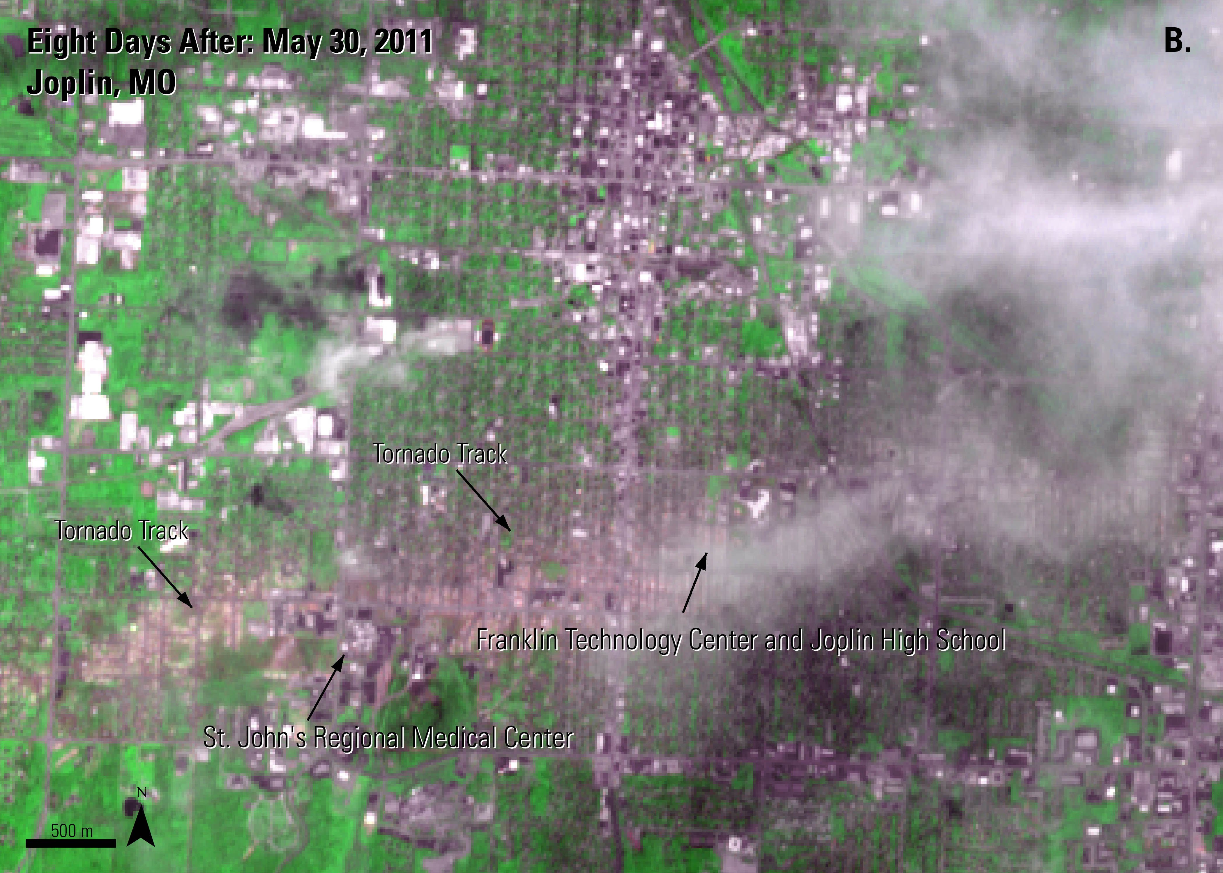 ASTER AST_L1T data of Joplin, Missouri, acquired on May 30, 2011.