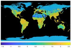Combined ASTER and MODIS Emissivity for Land (CAMEL) first Principal Components Analysis (PCA) coefficient data from the CAM5K30CF product over the globe from the month of January 2021.