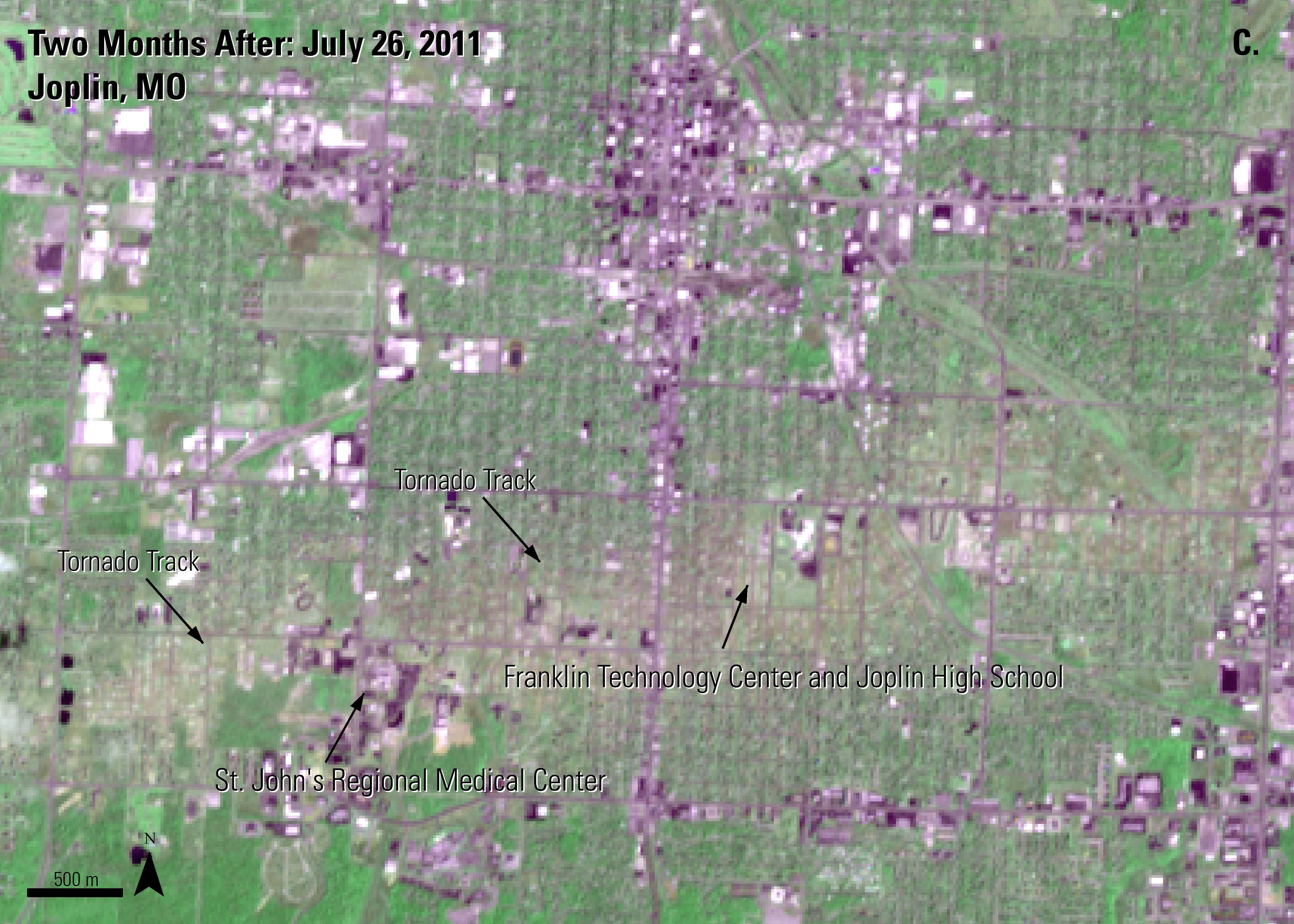ASTER AST_L1T data of Joplin, Missouri, acquired on July 26, 2011.