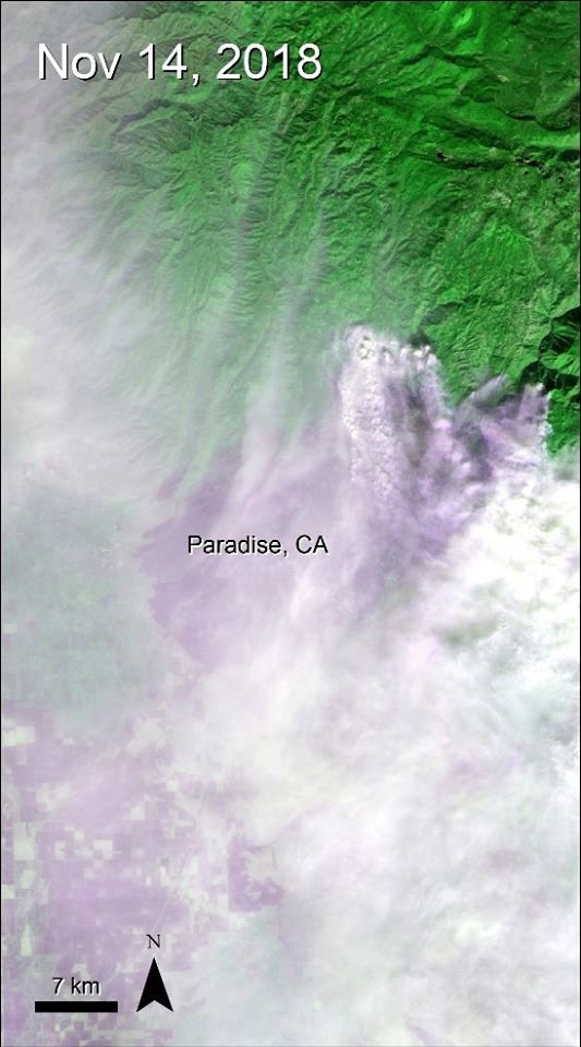Terra ASTER imagery over the Camp Fire in California.