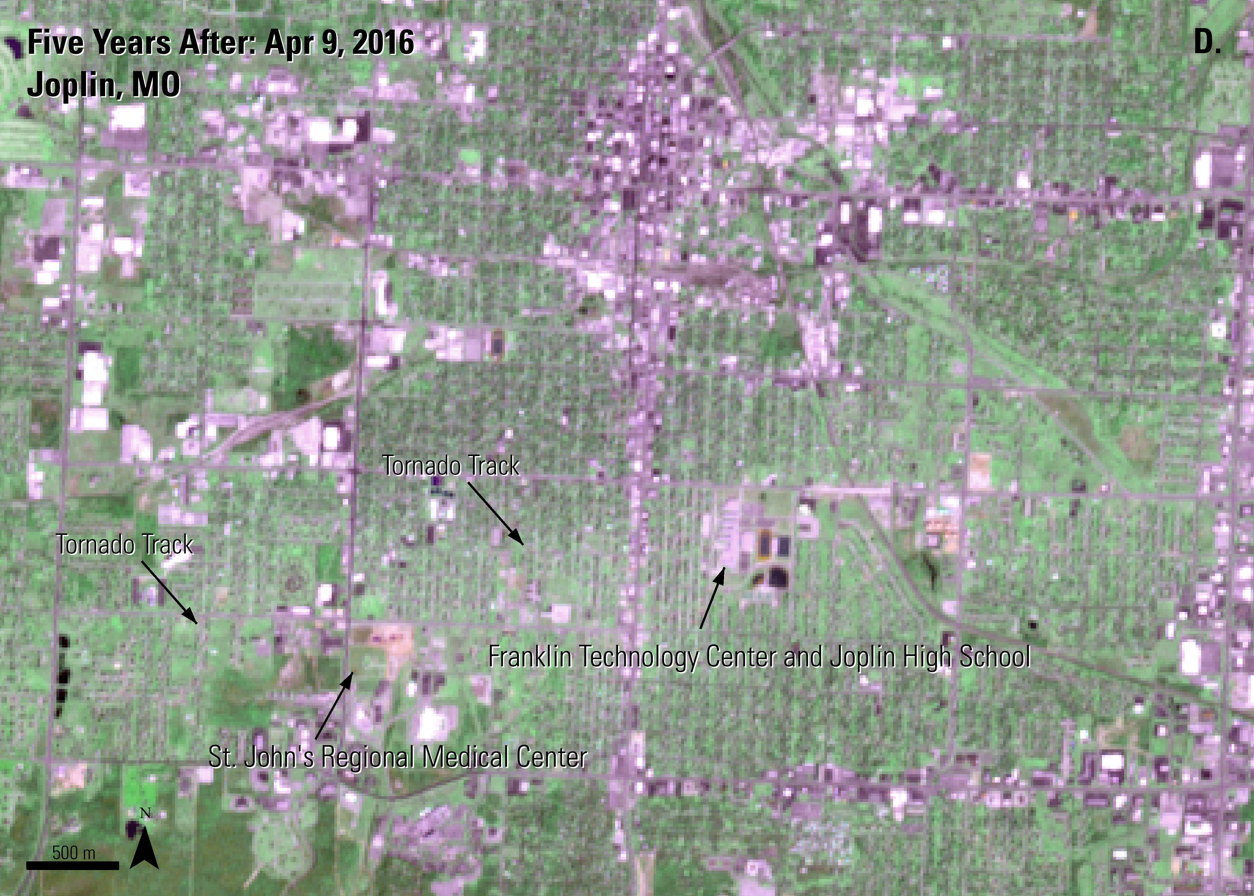 ASTER AST_L1T data of Joplin, Missouri, acquired on April 9, 2016.