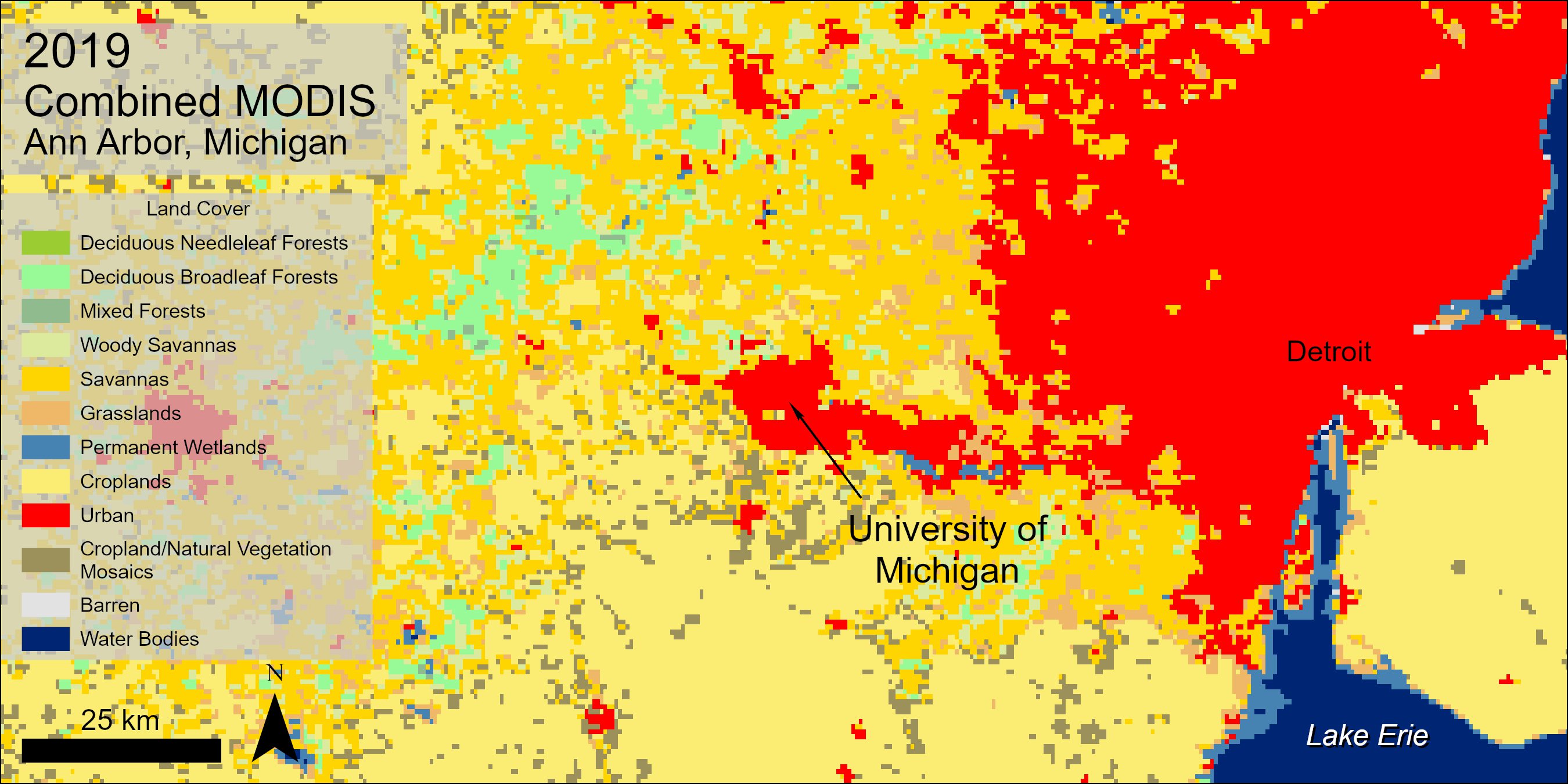 Combined MODIS land cover over Ann Arbor, Michigan.