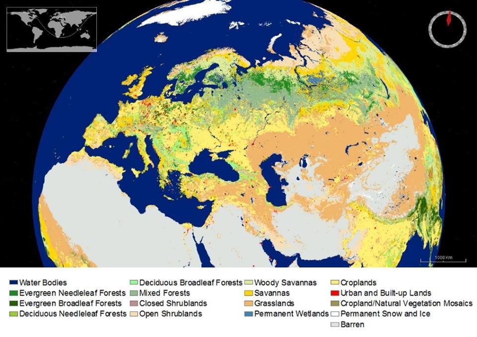 Land cover International Geosphere-Biosphere Programme (IGBP) data over Europe.