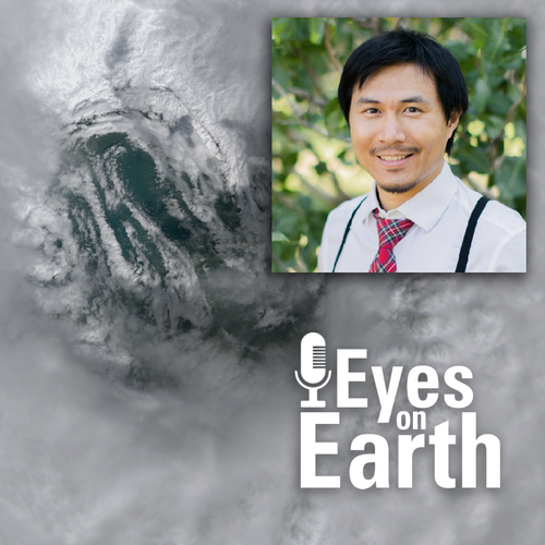 A headshot of Zhe Zhu from the University of Connecticut is on the top right. "Eyes on Earth" is printed below that.