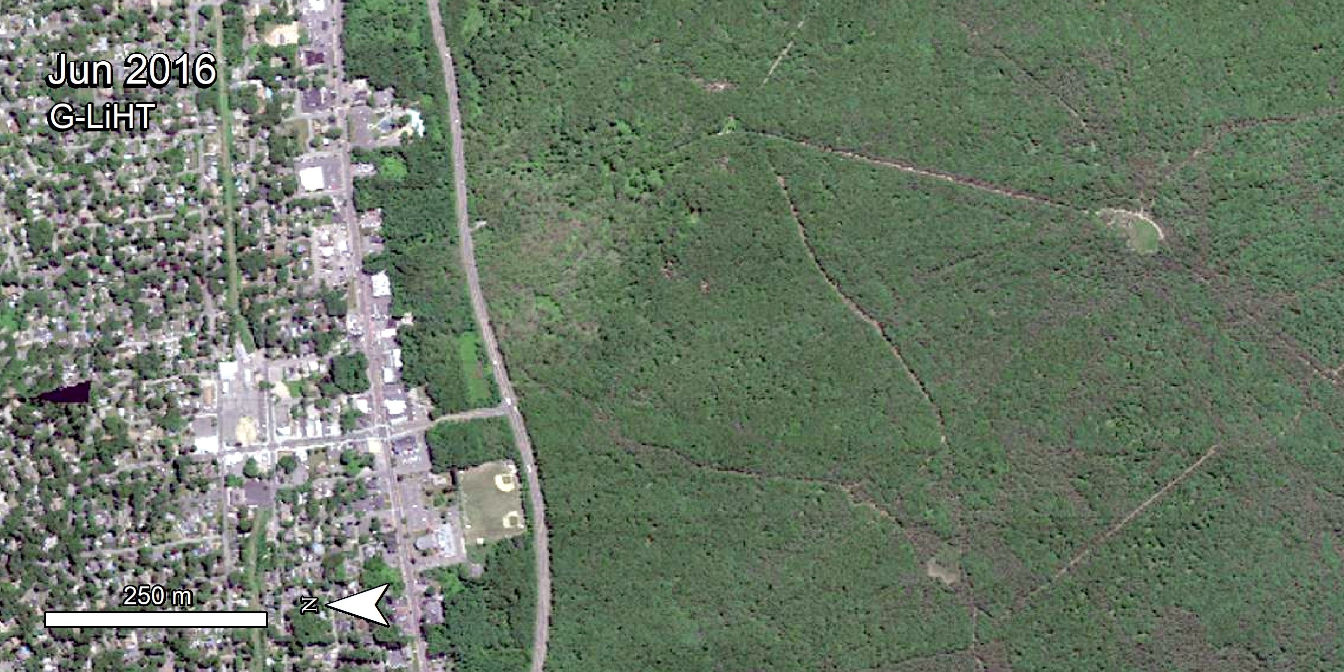 G-LiHT data over a national forest. To the left of the image are some neighborhoods, to the right is forested land.