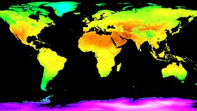 Terra MODIS land surface temperature data from the MOD11C3 product across the globe, June 2020.