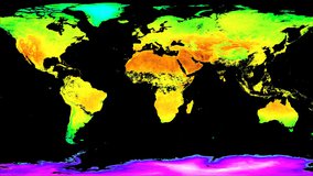 Aqua MODIS daytime land surface temperature data from the MYD11C2 product across the globe, August 12 - 19, 2020.