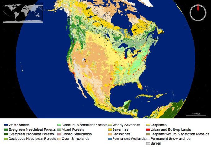 Land cover International Geosphere-Biosphere Programme (IGBP) data over North America.