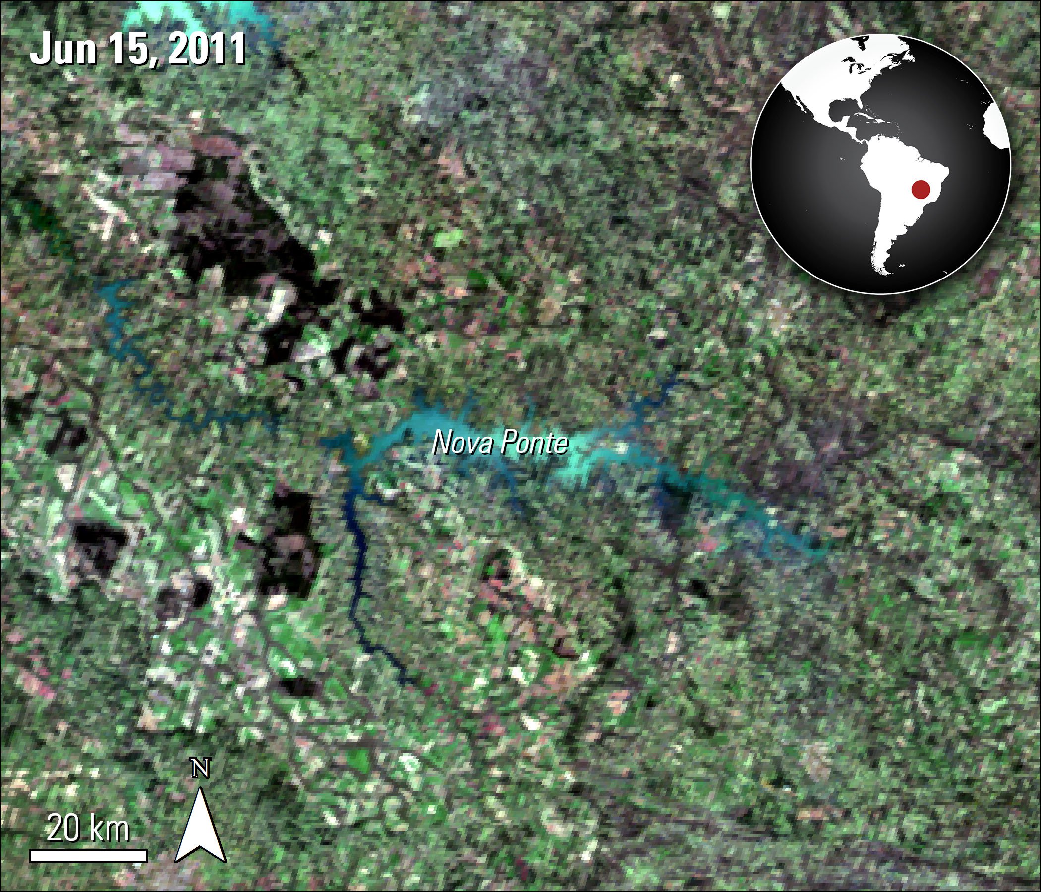 Combined MODIS BRDF data over Nova Ponte reservoir, Brazil, acquired June 15, 2011.