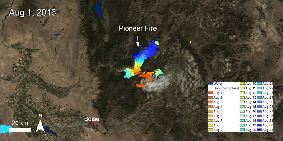 Burn scar of the Pioneer Fire over Idaho, United States.