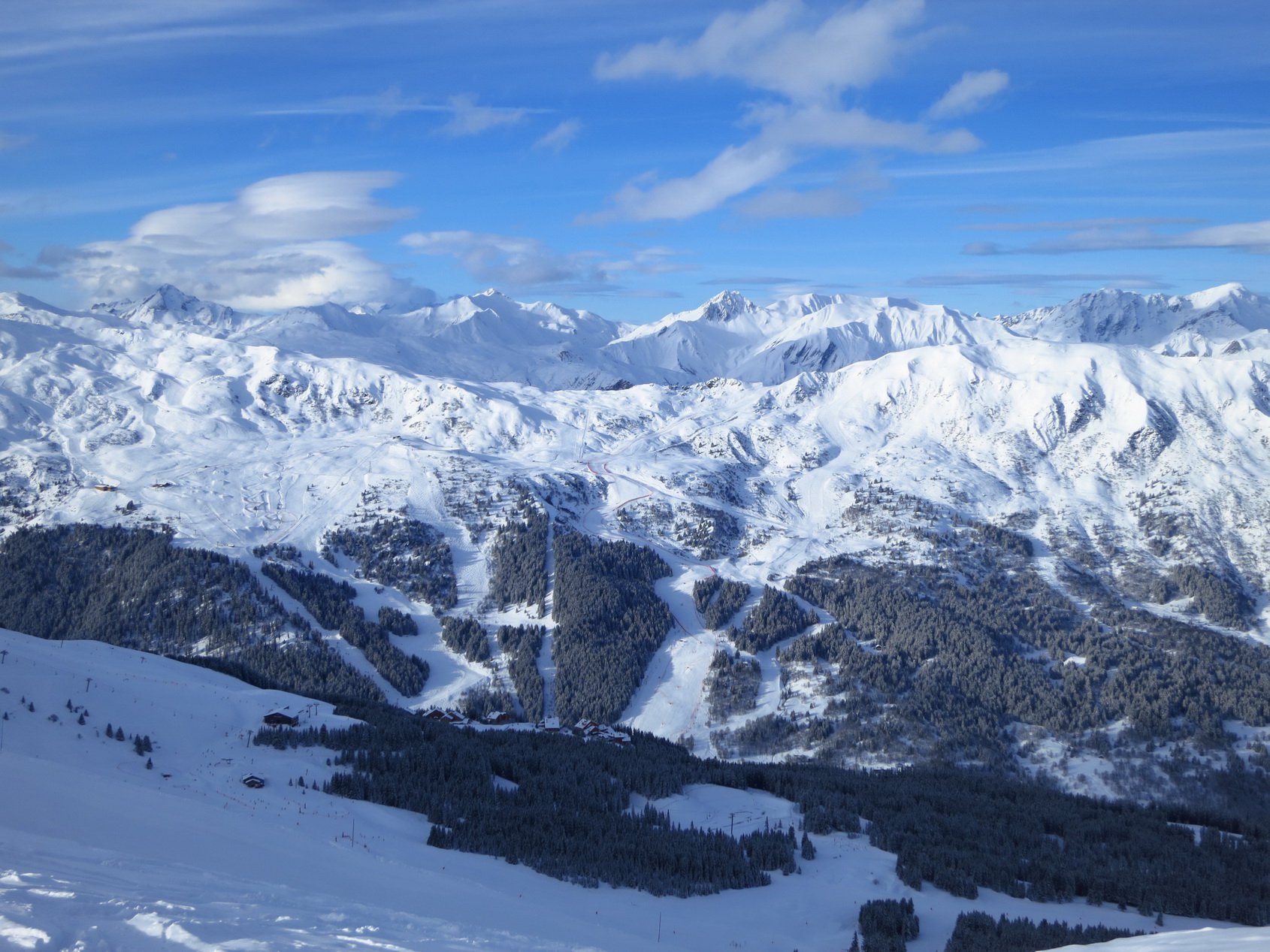 View of La Tania Ski Resort in the French Alps taken in February 2014.