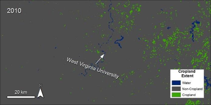 Cropland data over West Virginia University.