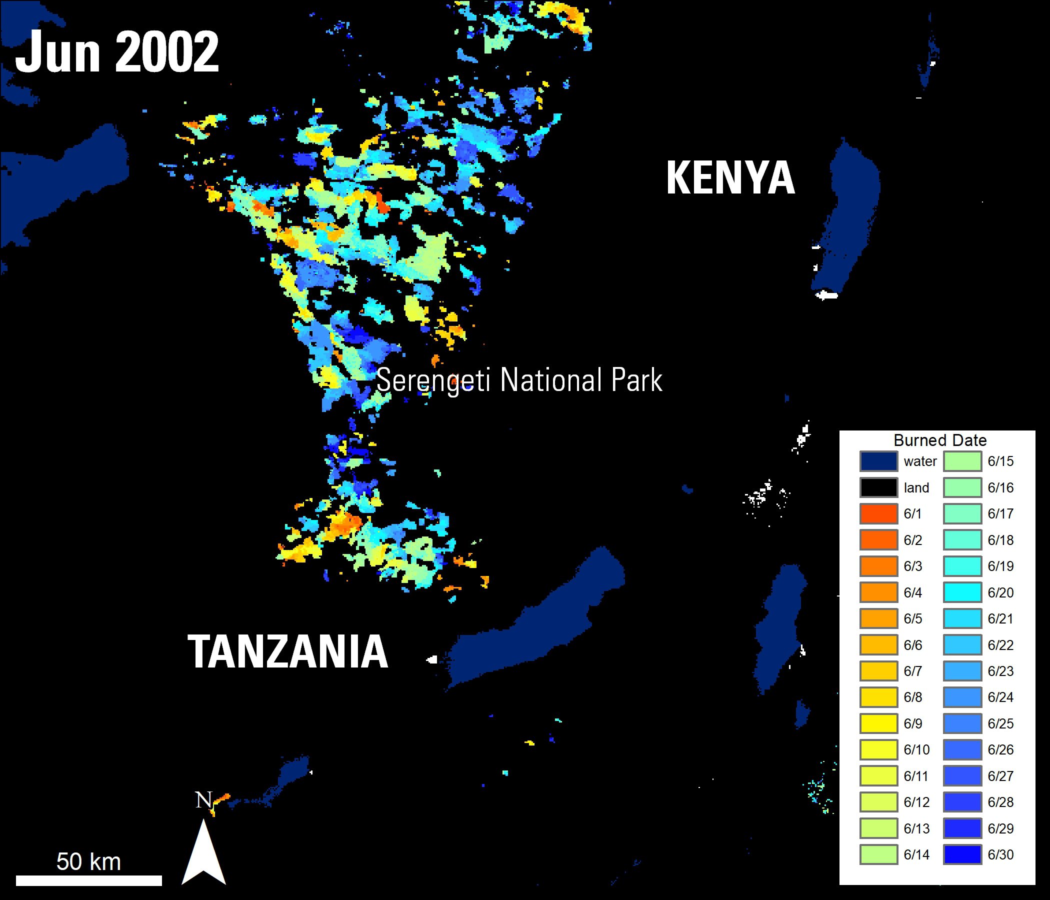 Burned area over Keyna and Tanzania.