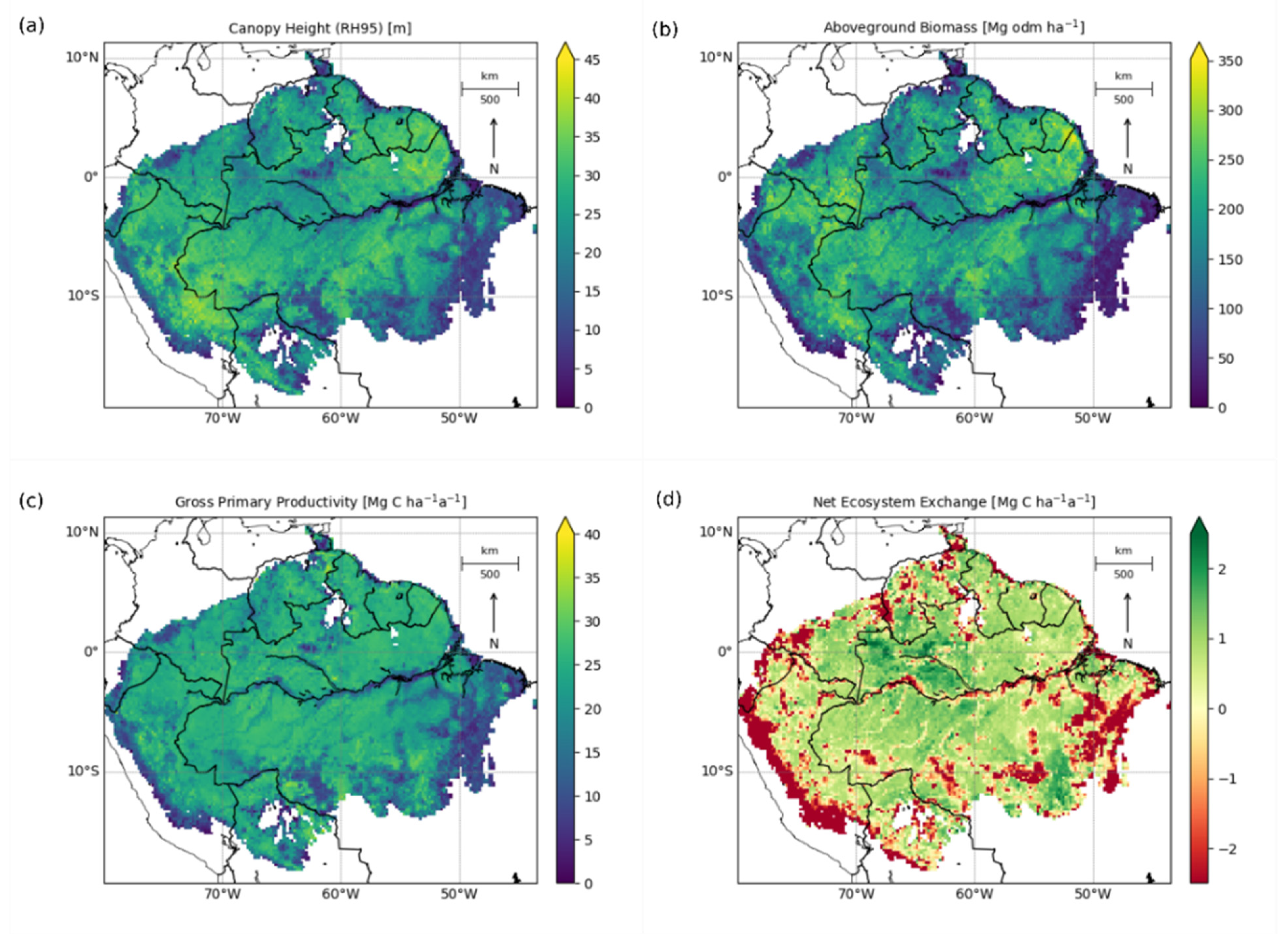 Four maps of the Amazon Rainforest from the author's study.
