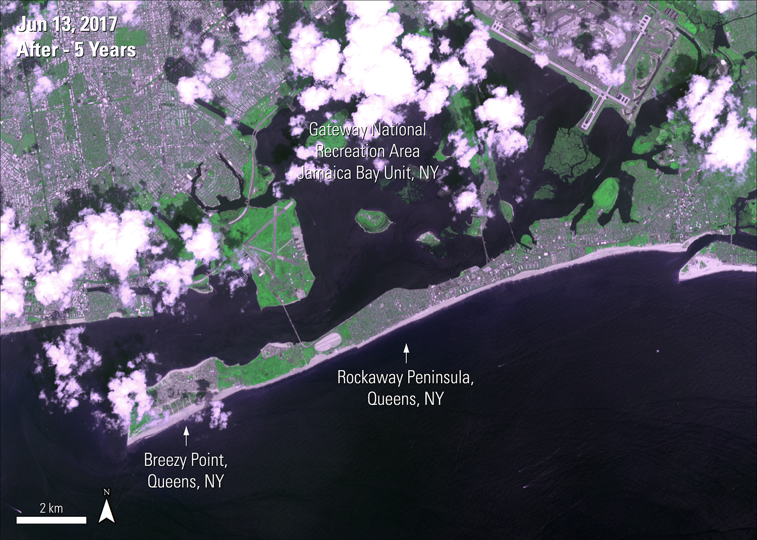 Terra ASTER surface reflectance imagery over the borough of Queens New York 5 years after Hurricane Sandy, acquired June 13, 2017.