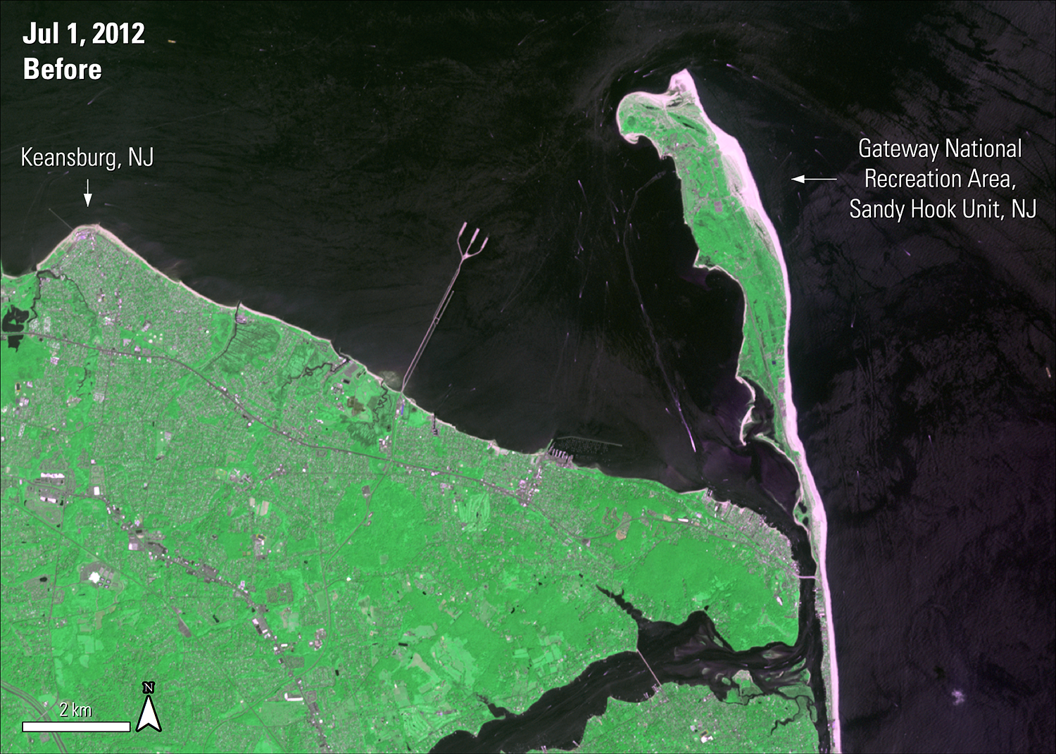 Terra ASTER surface reflectance imagery over part of New Jersey before Hurricane Sandy, acquired July, 2012.