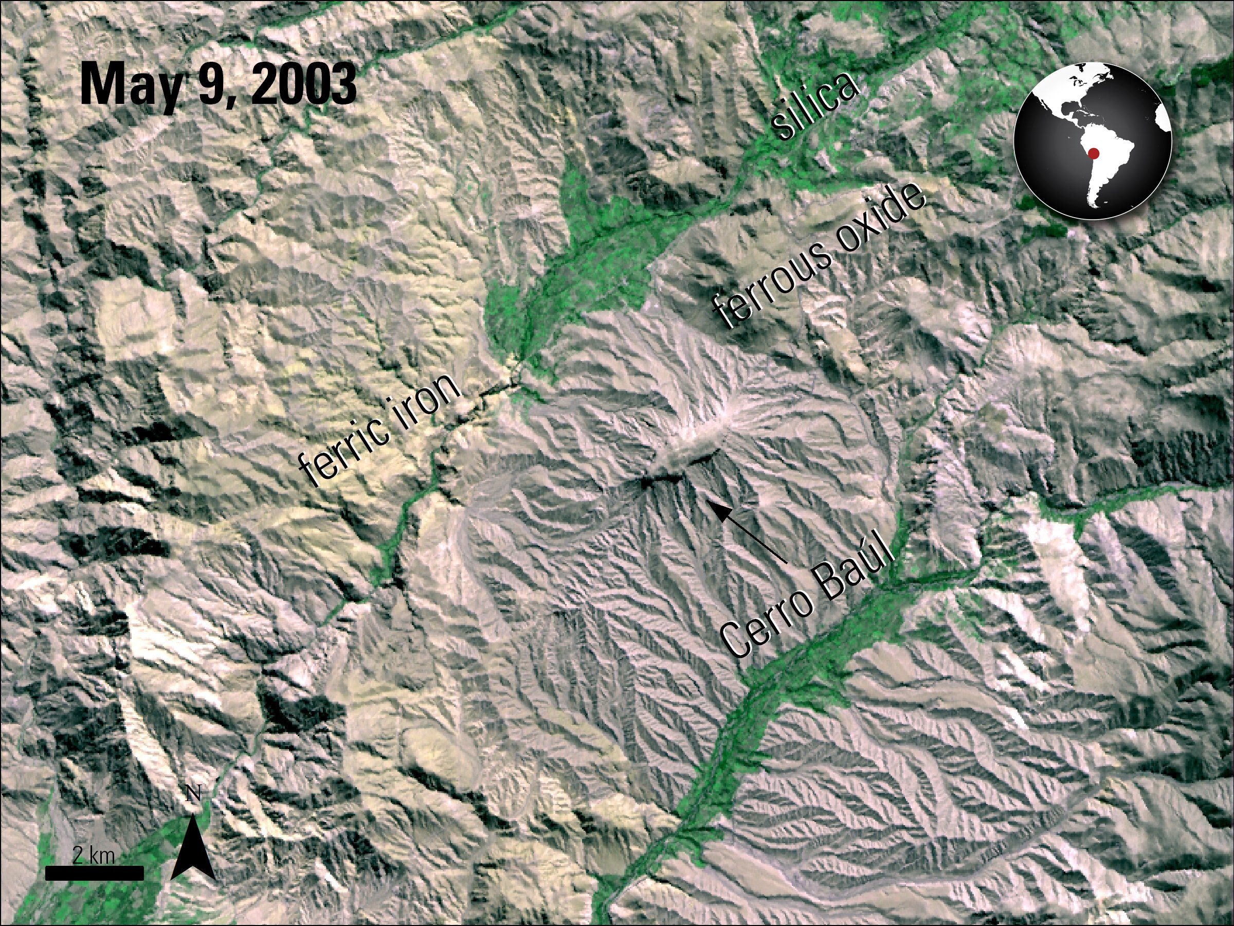Terra ASTER imagery over Cerro Baul, Peru.