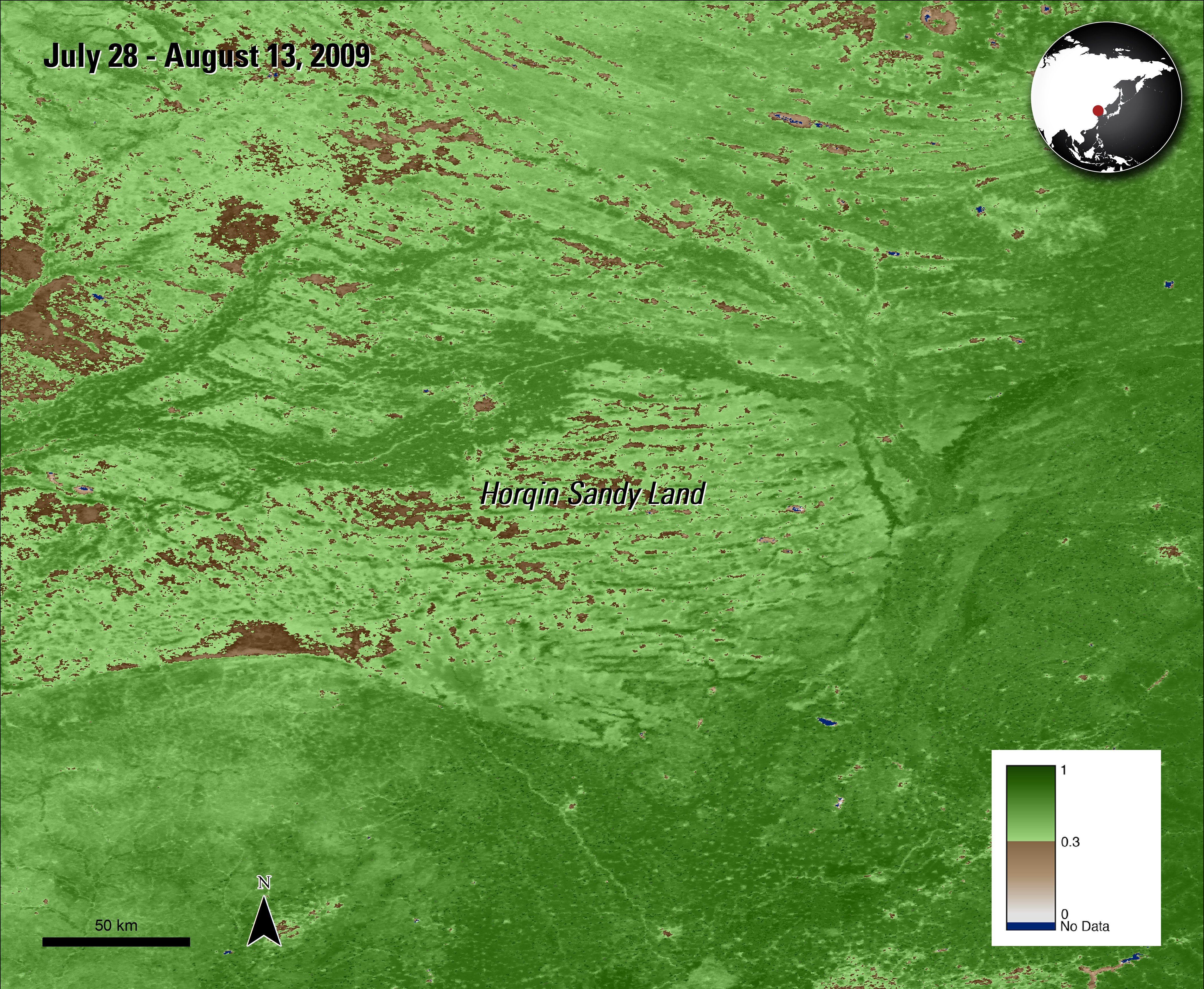 MOD13Q1 NDVI  data over Horqin Sandy Land, China.