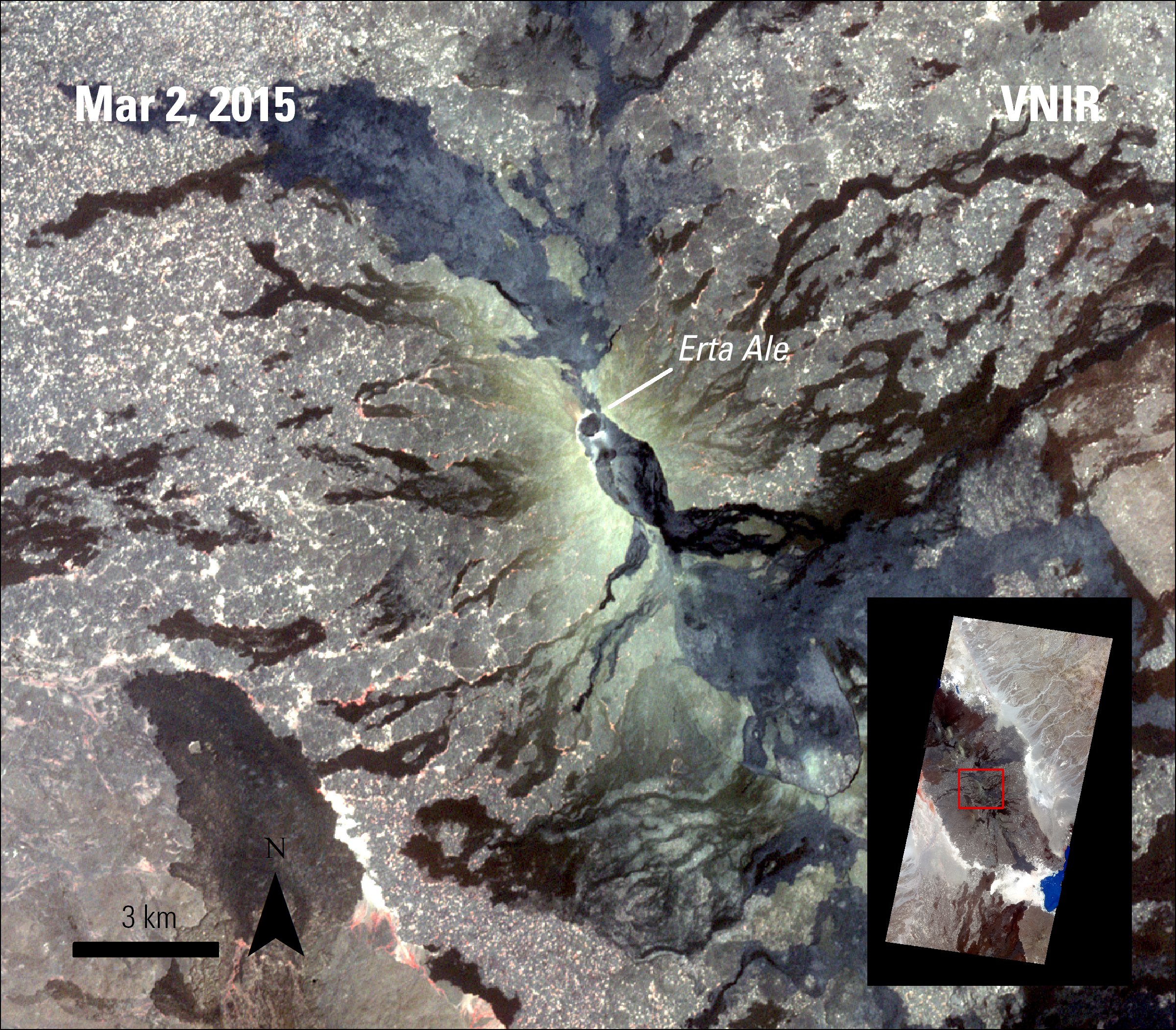 ASTER VNIR image, acquired on March 2, 2015 over Erta Ale, Ethiopia.