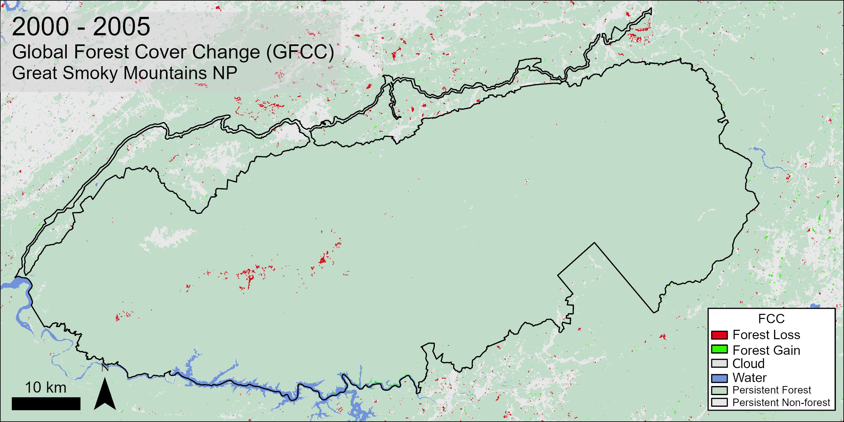 Global Forest Cover Change data over Great Smoky Mountain National Park.