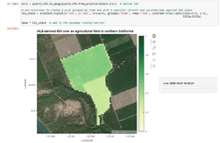 HLS-derived EVI over an agricultural field in northern California with a basemap underneath.