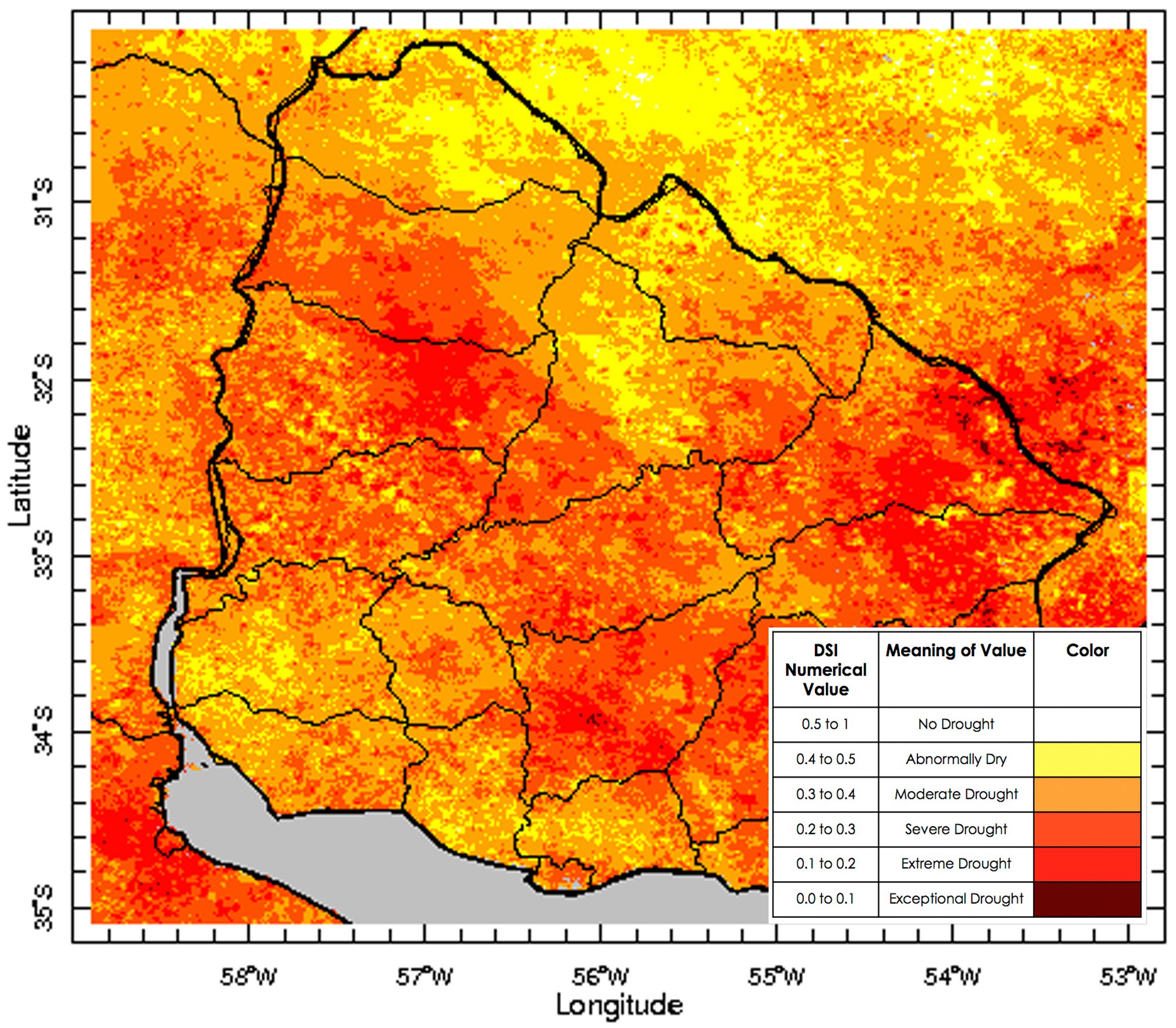 An image of the drought severity index created by the DEVELOP team using MODIS data.