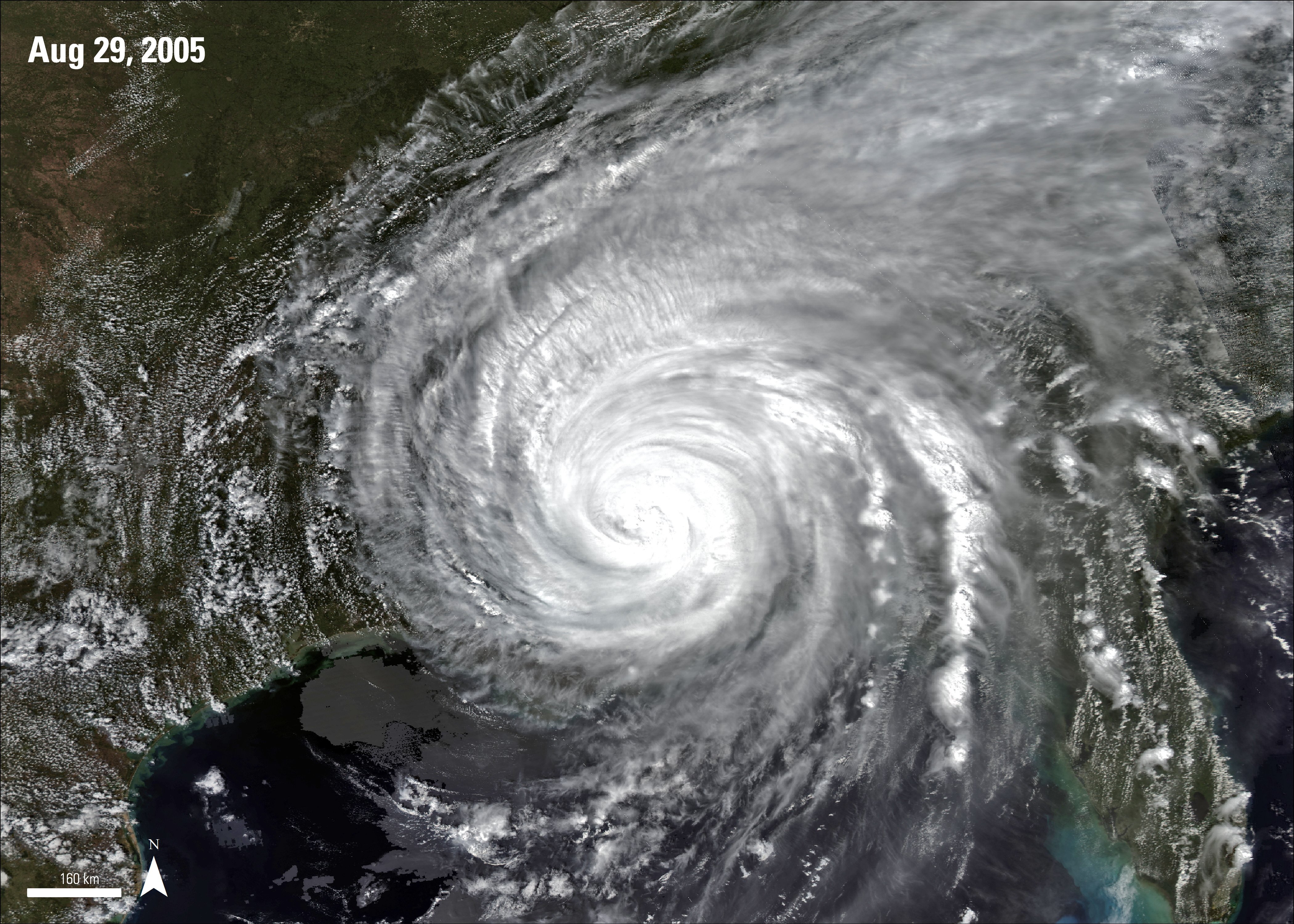MODIS surface reflectance imagery over Hurricane Katrina, acquired August 29, 2005.