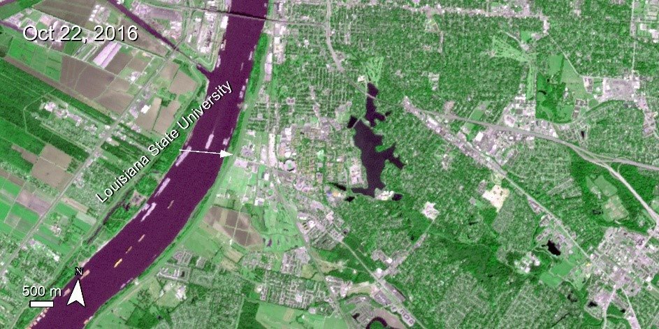 Terra ASTER imagery over Baton Rouge, Louisiana, United States and the college campus of Louisiana State University.