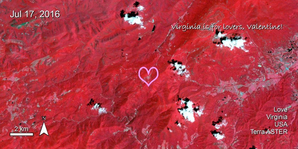 Terra ASTER imagery over Love, Virginia, United States.