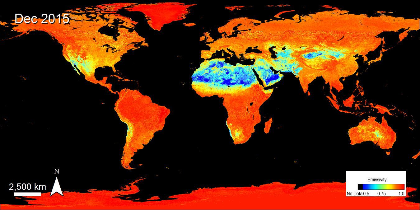 MEaSUREs Land Surface Temperature and Emissivity (LSTE) data across the globe.