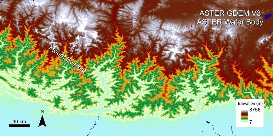ASTER Global Digital Elevation data over Mount Everest.
