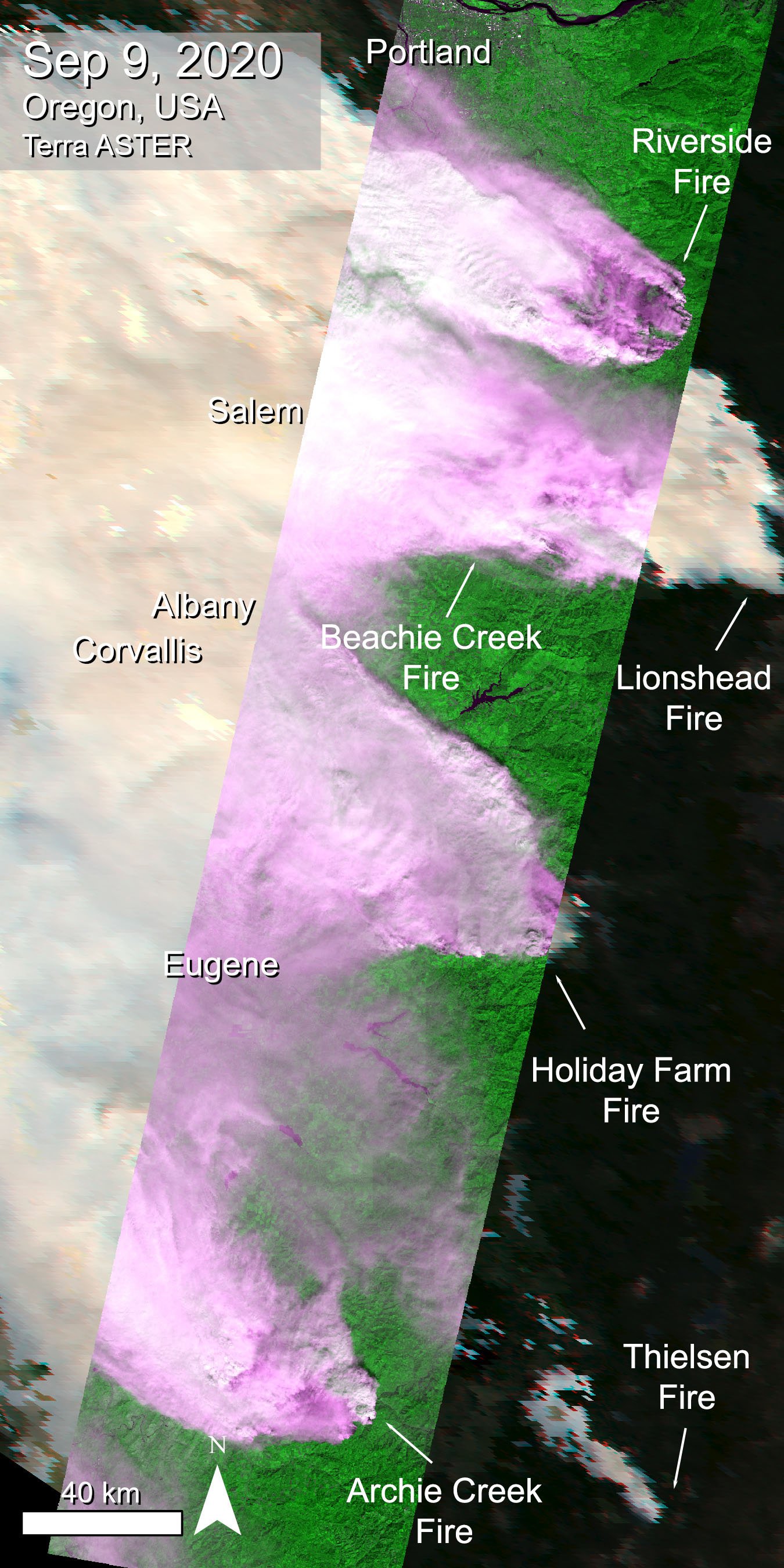 Terra ASTER imagery showing several wildfire.
