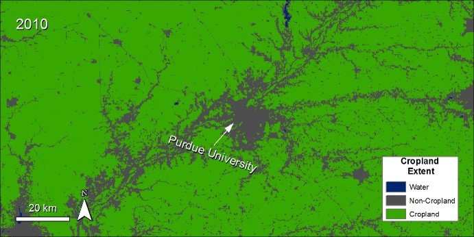 Cropland data over Purdue University.