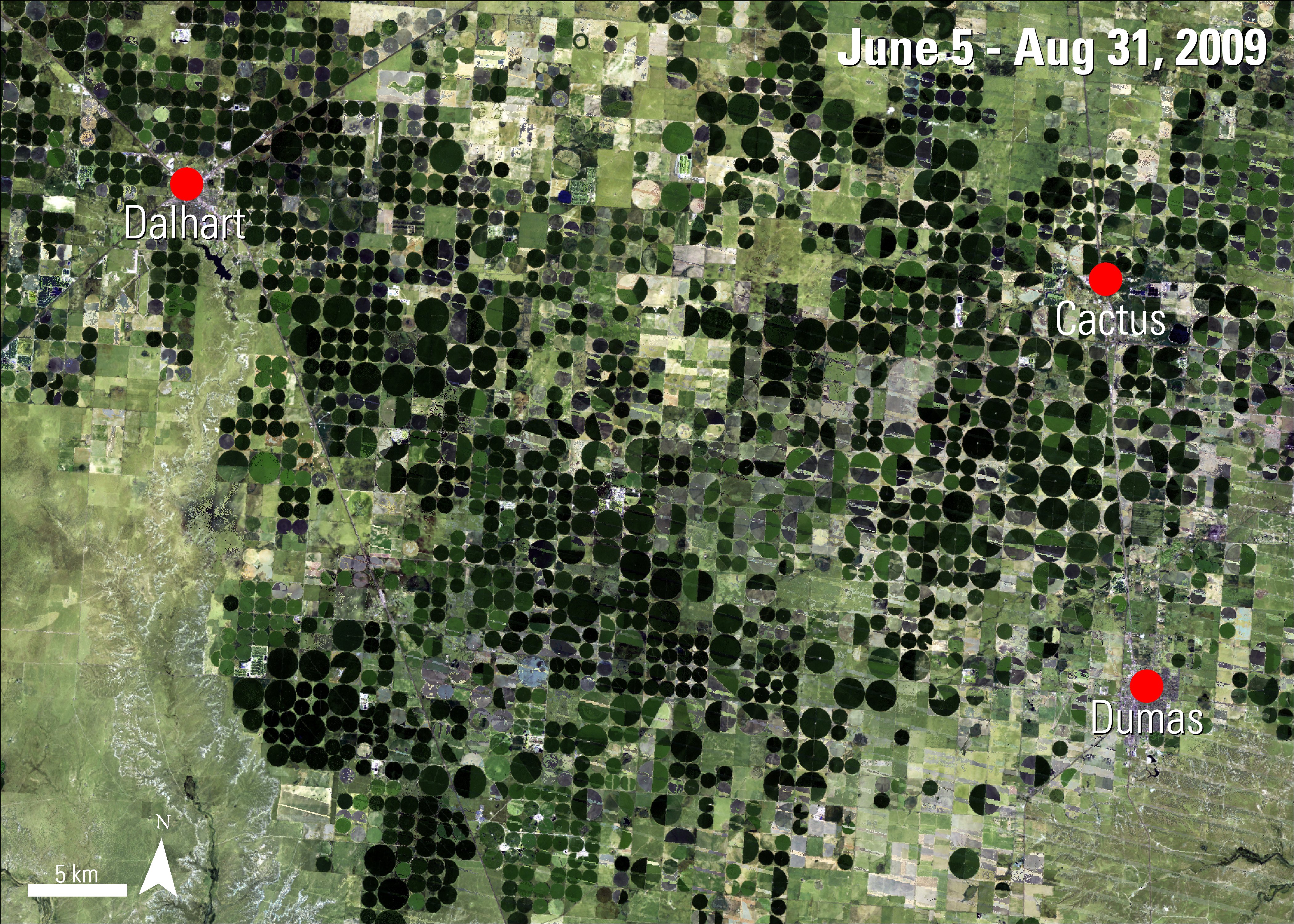 WELD summer seasonal data over Northern Texas, United States with labels.