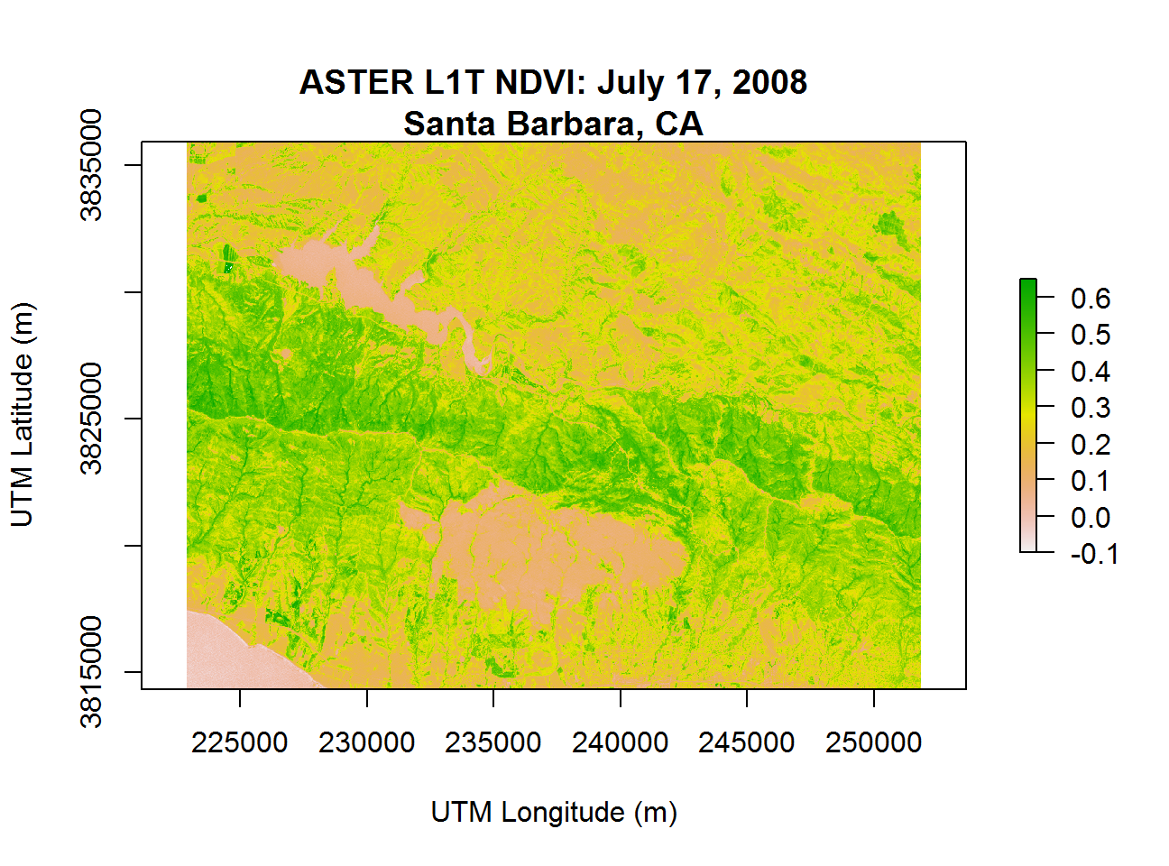 AST_L1T NDVI data over Santa Barbara.