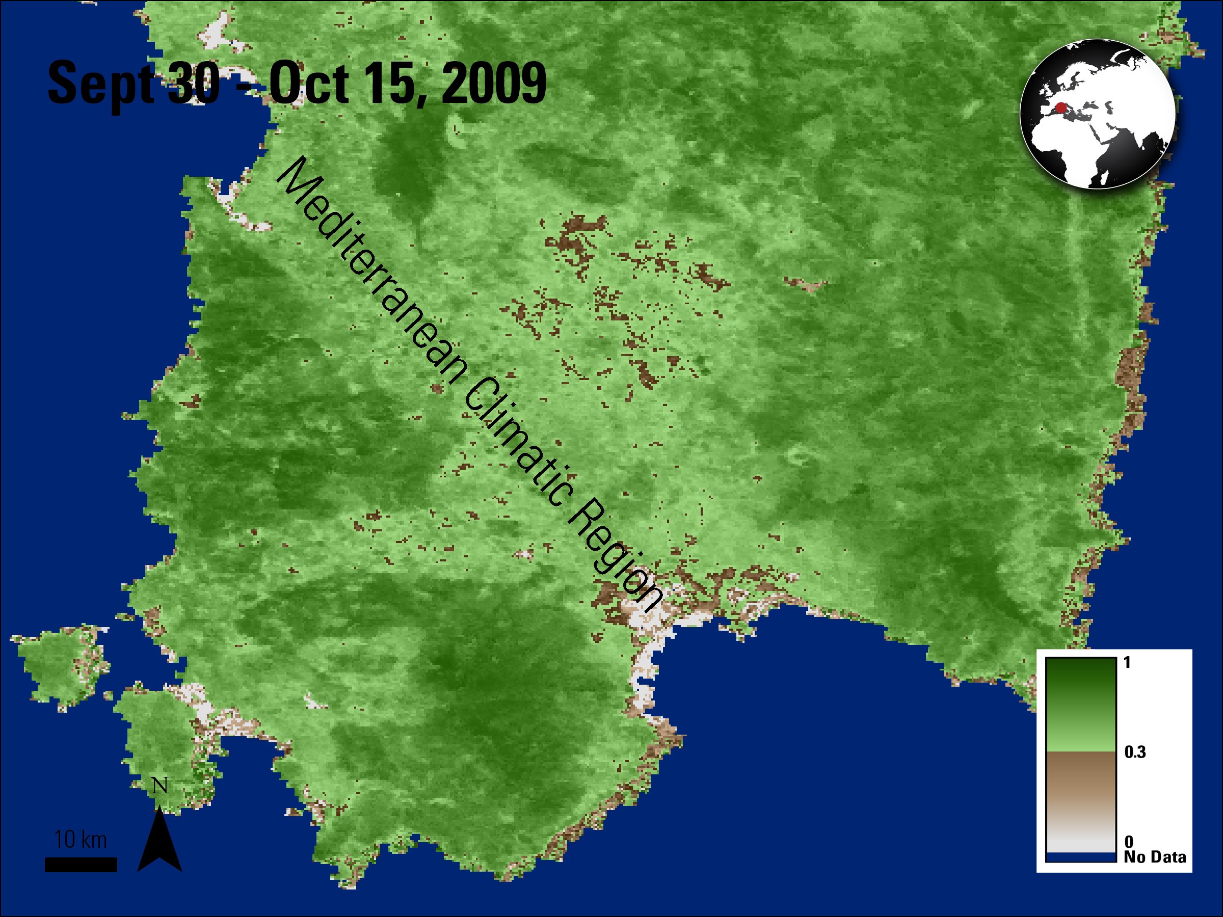 Terra MODIS NDVI data Sardinia, Italy.