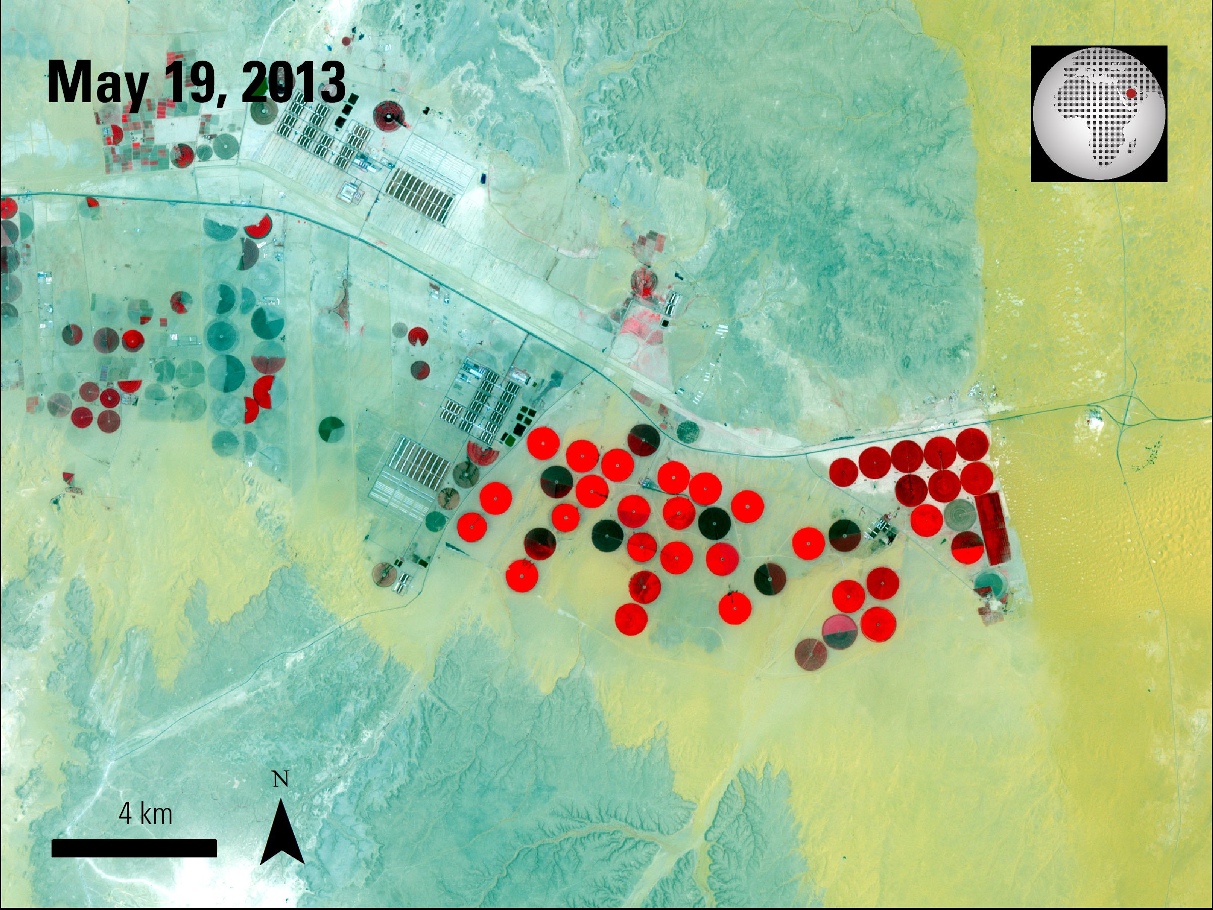 Left image shows Terra ASTER data over Saudi Arabia.