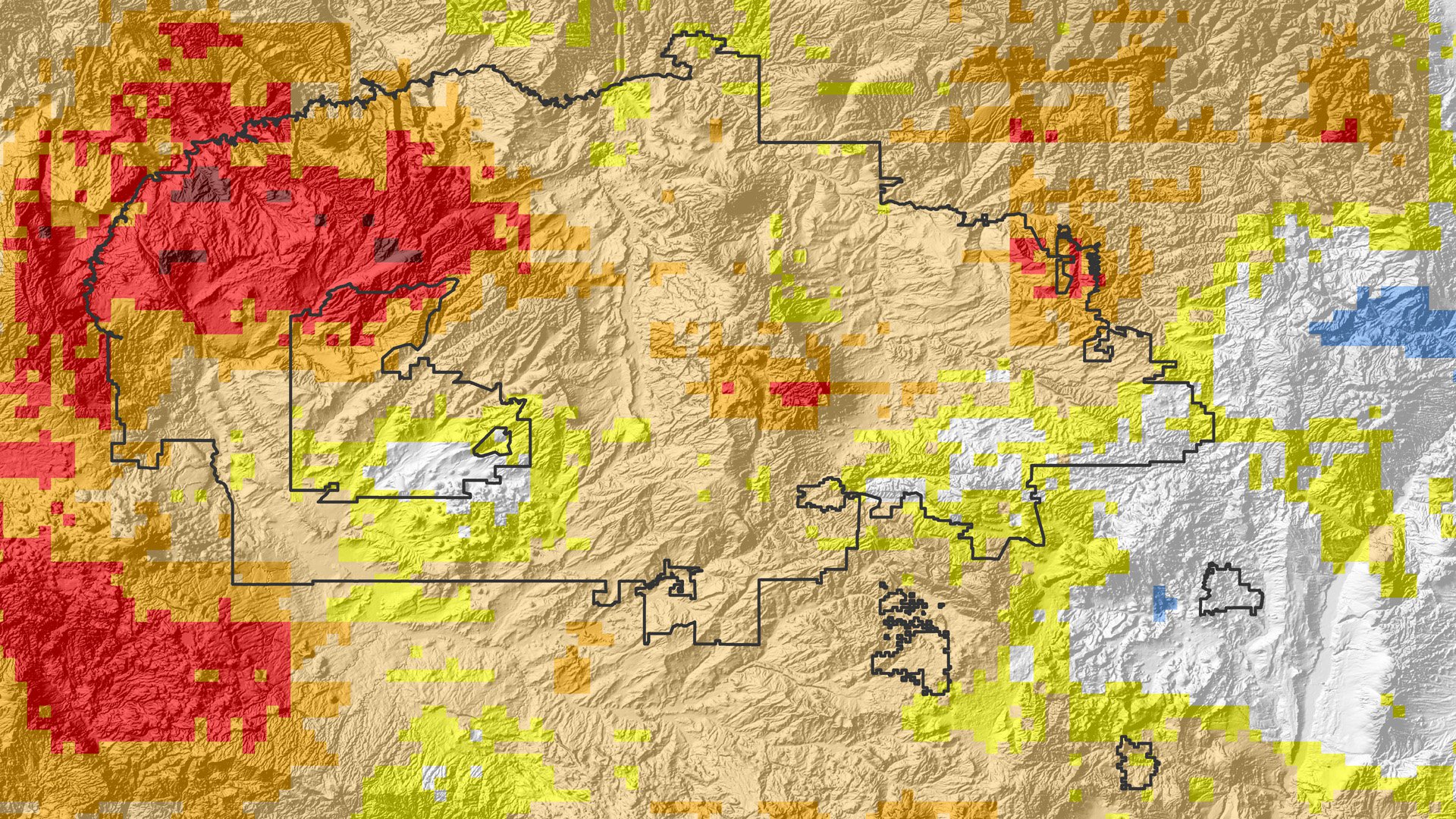 A drought severity map over the study area from the DEVELOP team.