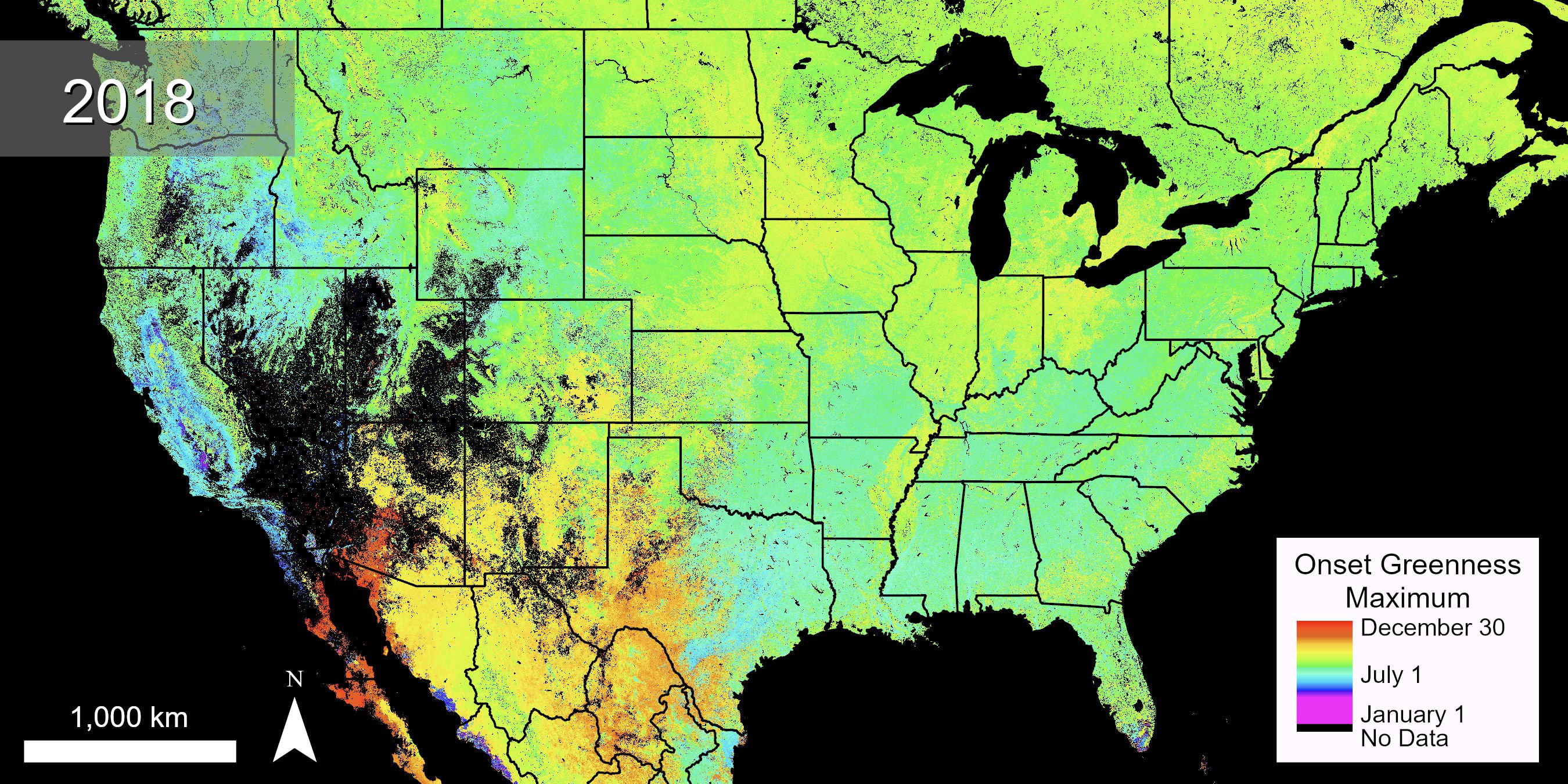 Land Surface Phenology EVI Max data over CONUS.