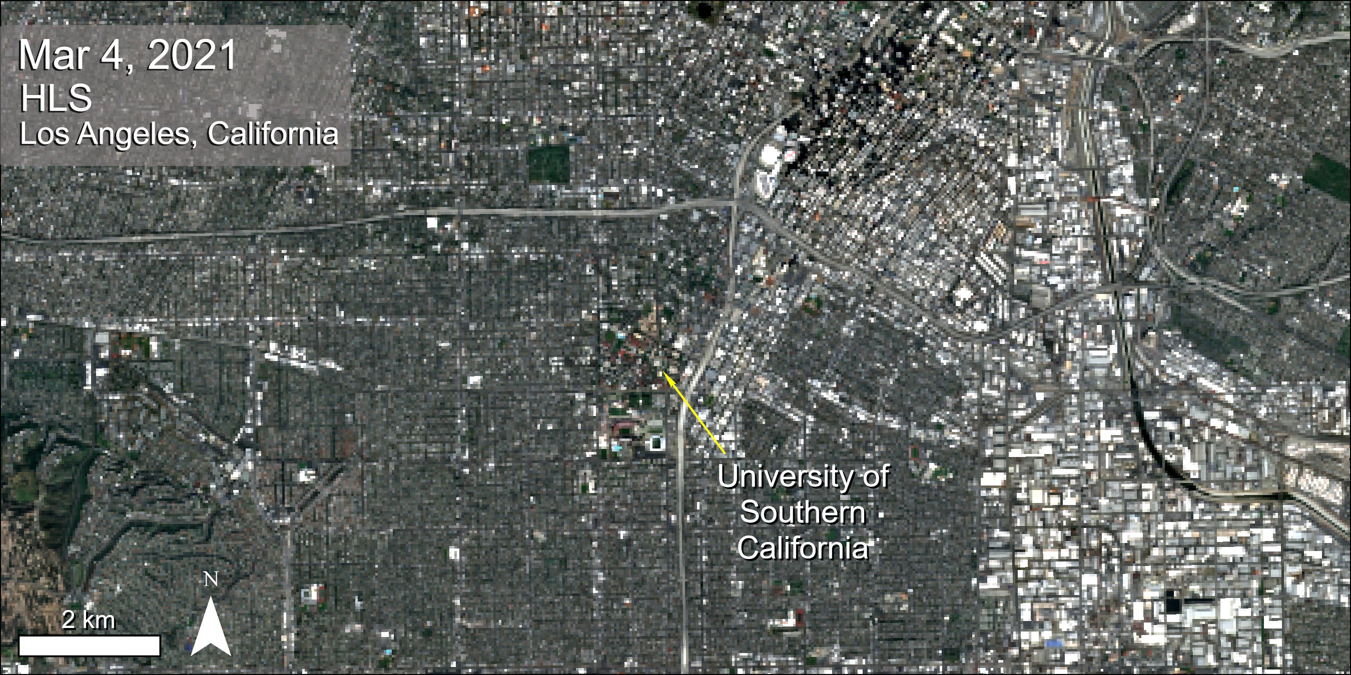 HLS surface reflectance data over Los Angeles, California.