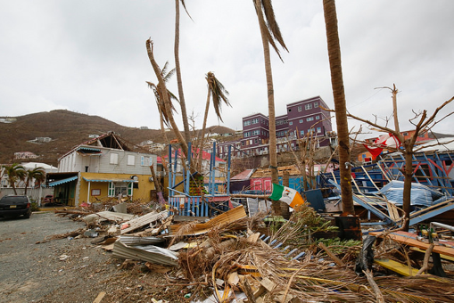 Damaged buildings after Hurricane Irma in Road Town, Tortola, British Virgin Islands.
